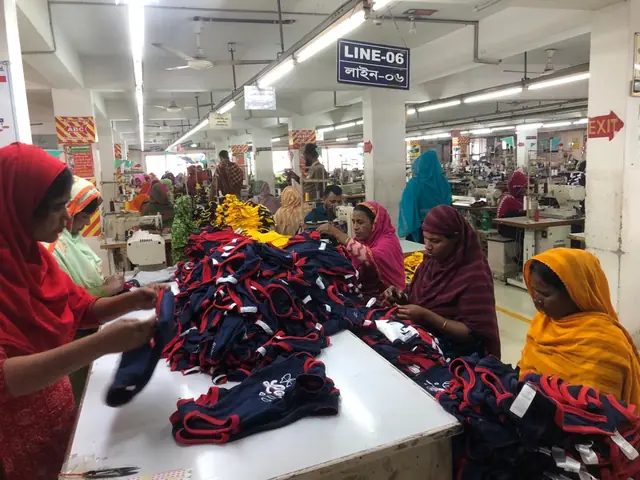 Workers in a garments finishing section